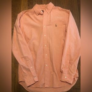 Peach color button down long sleeve Polo shirt